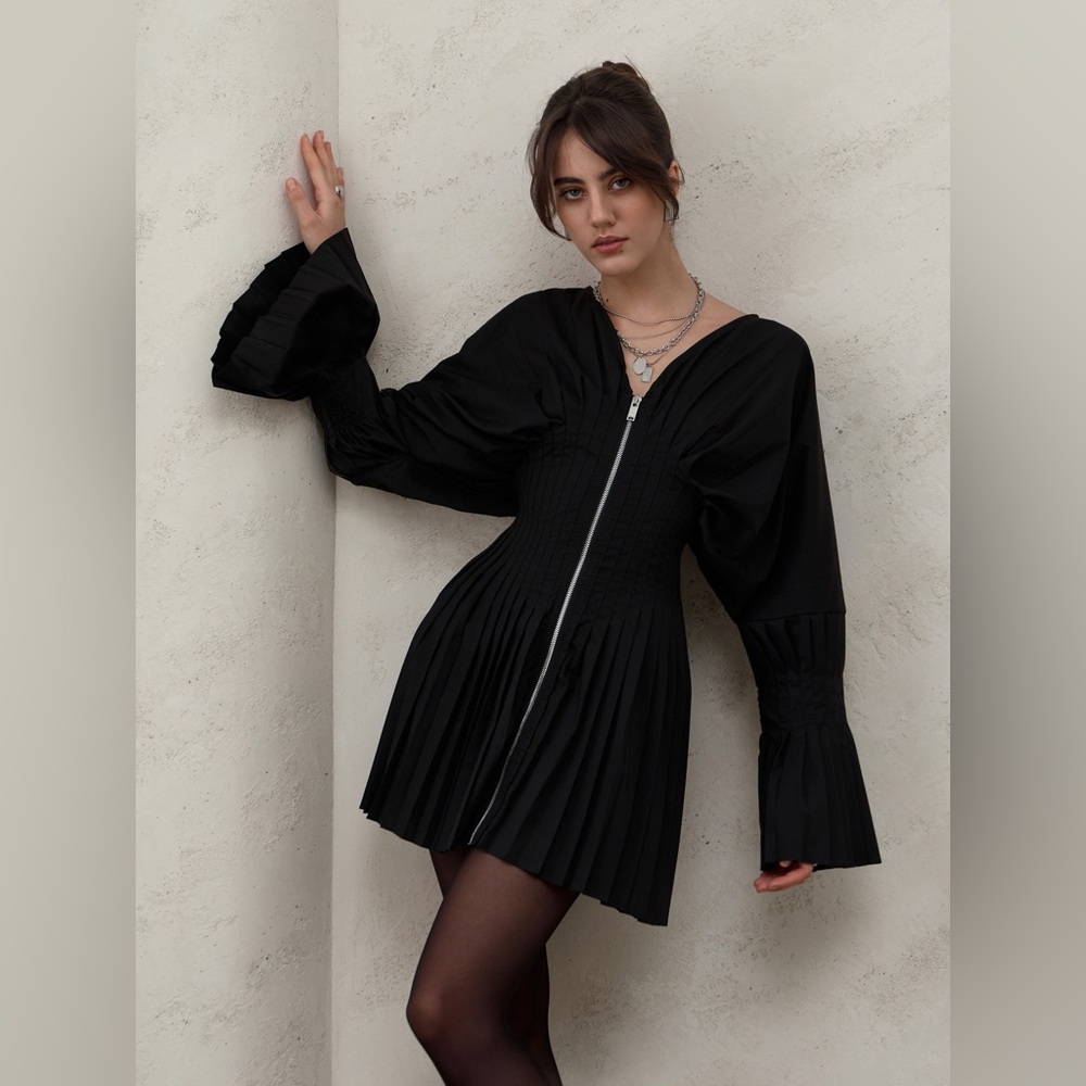 Commense | Pleated, Faux-corset Mini dress with pleating and front zip